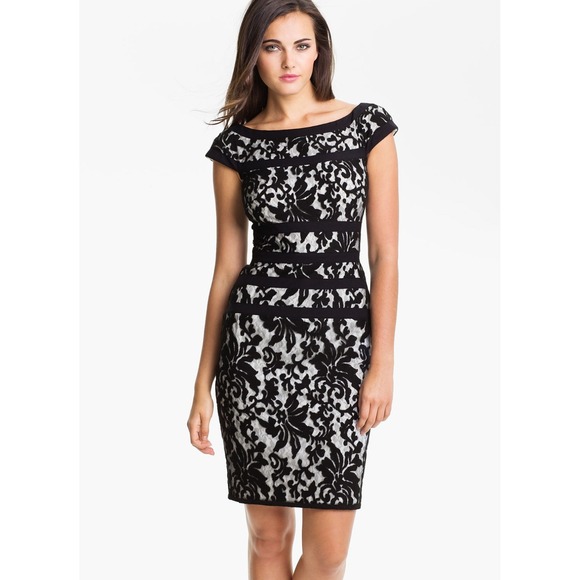 Tadashi Shoji Dresses & Skirts - Tadashi Shoji Lace Overlay Sheath Dress Womens 8 Black Cocktail Party Feminine